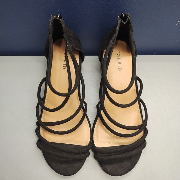 Torrid Strappy Sandals Womens US 10W Black Fabric Block Heel Open Toe Back Zip - Picture 7 of 9